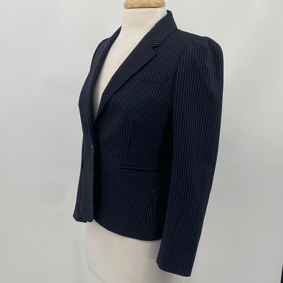 J Crew Wool Pinstripe Blazer Single Breasted Button Front Navy Petite Womens 8Pa - Picture 6 of 11